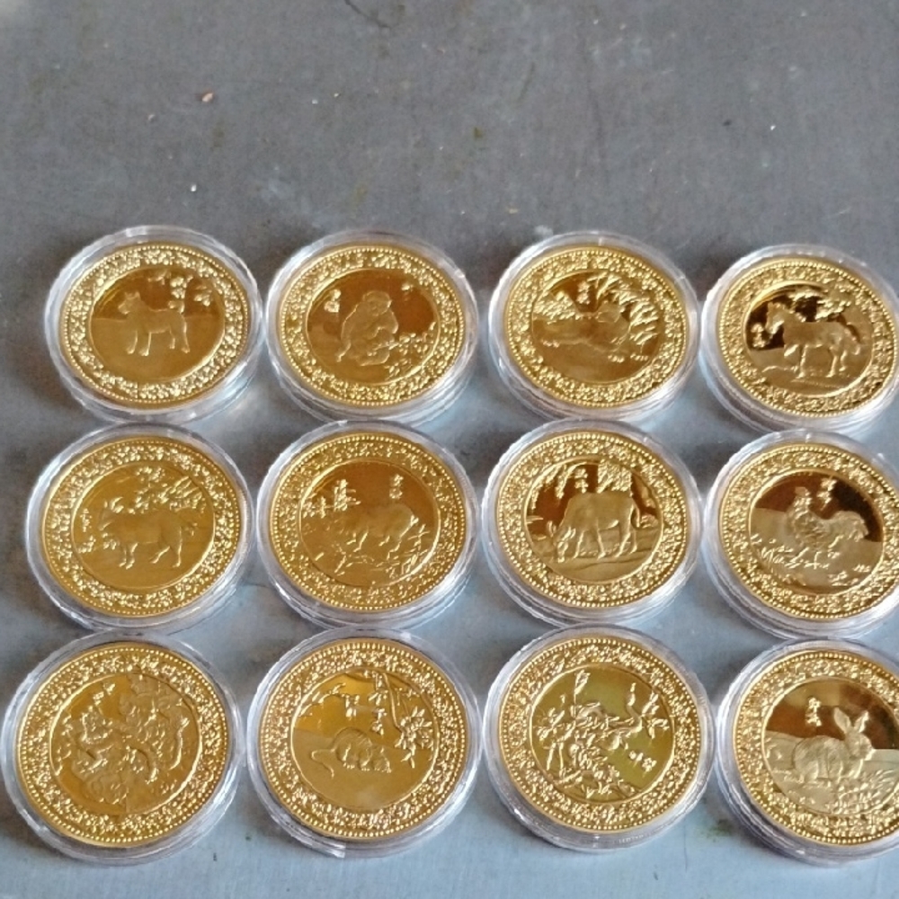 Set of 12 Gold-Tone Mint Cased Collectible Coins